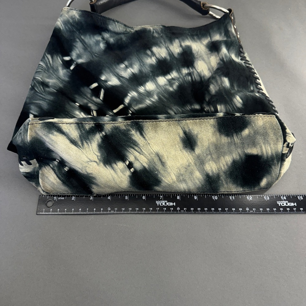 Lucky Brand Black & White Tie-Dye Leather Studded Hobo Bag - Picture 2 of 8